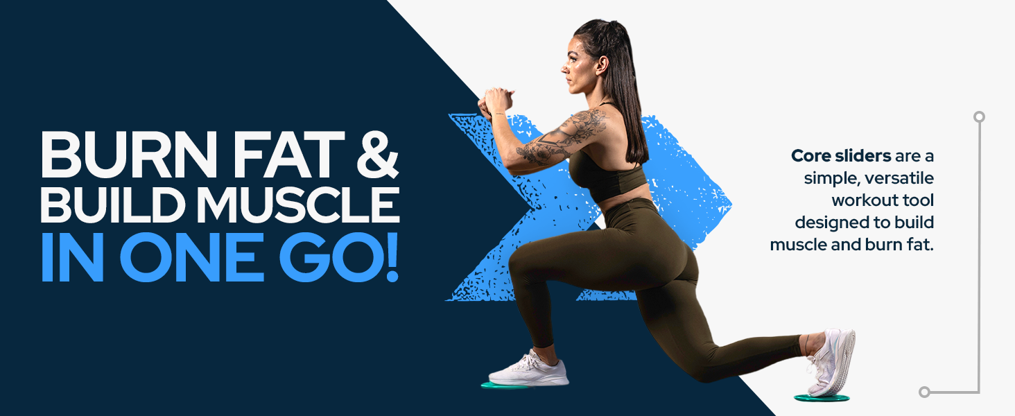 Text reads 'BURN FAT & BUILD MUSCLE IN ONE GO!' Fitness-themed banner showing exercise demonstration against dark background.