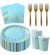 160pcs Gold Dots disposable party tableware 7 inch paper plates napkins paper cups plastic spoons...