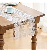 Raedan White Floral Ivory Gold Leaves Lace Table Runner 72 inches Dresser Scarf for Spring Easter...