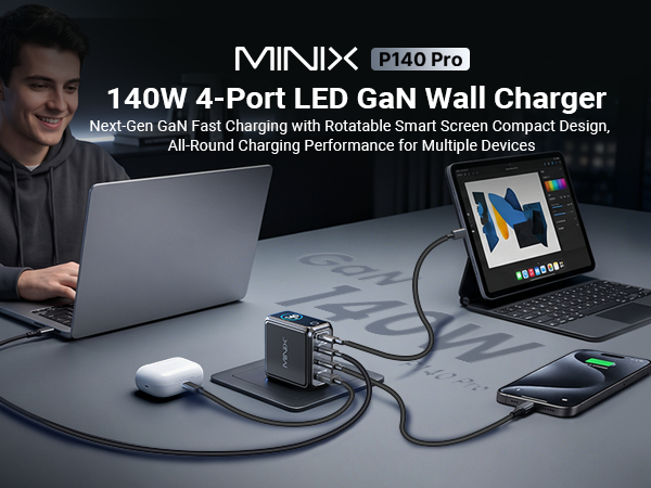 MINIX P140Pro 140W 4-Port LED GaN Charger