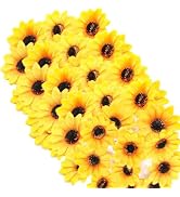 Jizlan 100Pcs Yellow Artificial Mini Fake Sunflower Cute Flower Decorative Fabric Flowers Craft F...