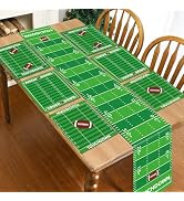 7Pcs Football Party Decorations Green Touchdown Placemats and Table Runner Sport Football Grass D...