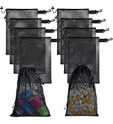 Riuog 10 PCS With Clips Mesh Drawstring Bags, Portable Nylon Storage Bags for toy,Sports Storage,...