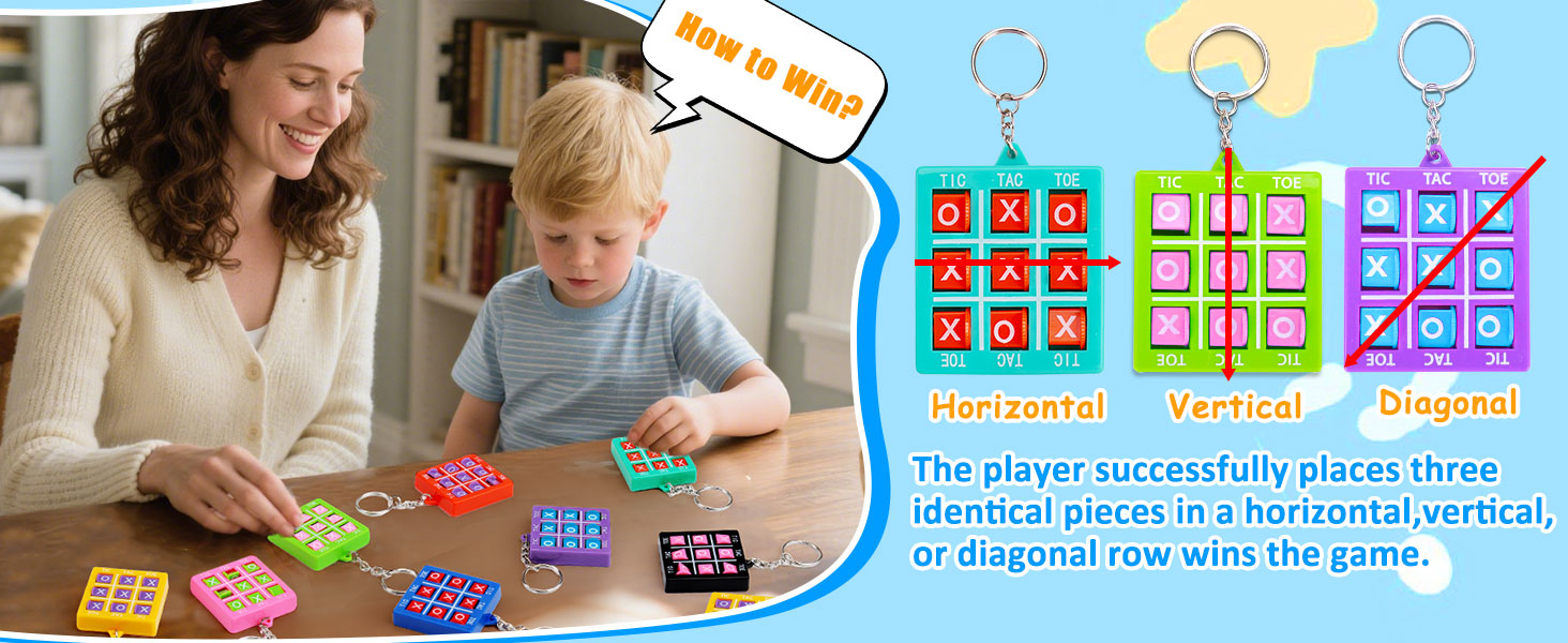 Tic Tac Toe Game keychain mini fidget bulk kids 4-8 8-12 party board game pinata stuffers