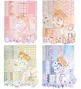 Dfqsofd 400Pcs Floral Scrapbook Paper & Stickers | 4 Pack Junk Journal Supplies Cute Scrapbook Pa...