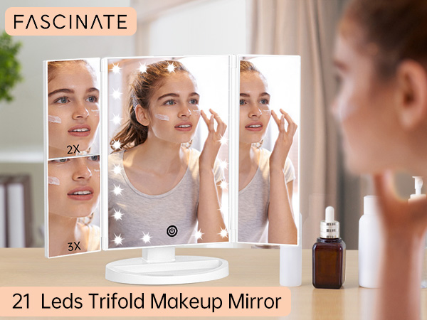 trifold makeup mirror with lights