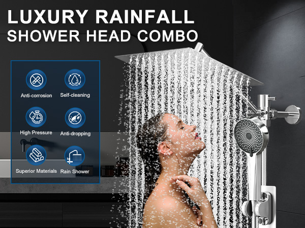 Luxury rainfall shower head combo