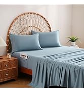 JSD Blue Queen Sheet Set with Side Pocket Corner Straps, 4 Piece Soft Microfiber Bed Sheets Extra...