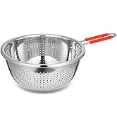 Contiup Stainless Steel Perforated Metal Colander Strainer with Long Red Handle Sieve Sifters Use...