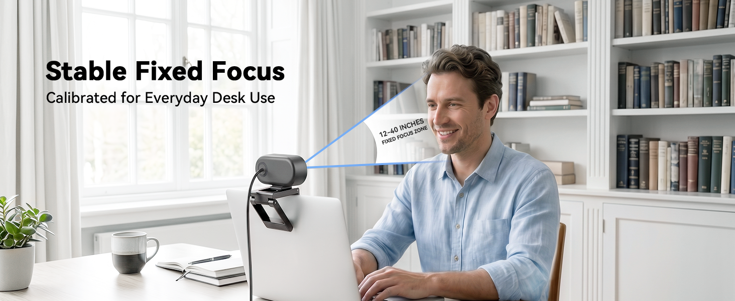 EMEET C100 camera for PC Fixed focus avoids autofocus hunting