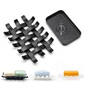 Aenfaiy 1 Pack Plastic Bar Soap Holders for Shower, Woven Design Black Soap Dishes with Drain for...