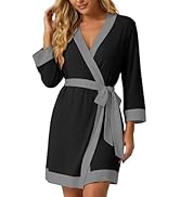 PrinStory Womens Robe Knit Kimono Bathrobe Lightweight Soft Sleepwear Knee Length Lounge Robes