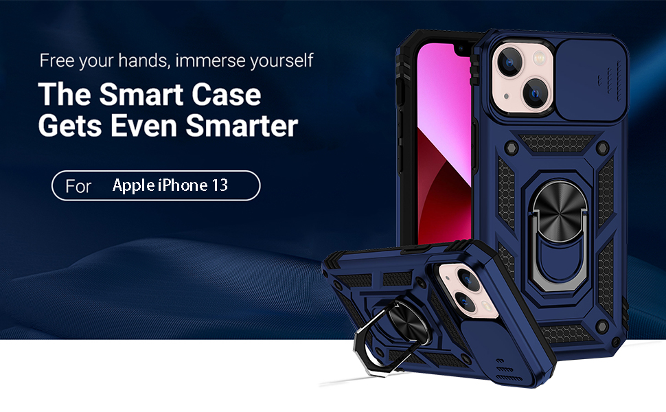 for iPhone 13 Military Grade 2nd gen with Slide Camera Lens Cover Magnetic Ring Holder Case