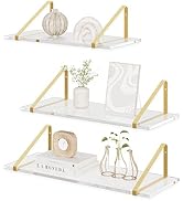 RRG Clear Acrylic Floating Shelves for Wall Decor Set of 3, Gold Wall Shelf with Metal Brackets, ...