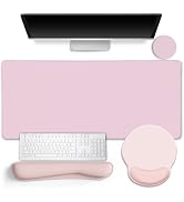 LIMKRIAN Pink Mouse Pad Set, Complete XXL Desk Mat with Ergonomic Keyboard Support & Coaster, Fea...