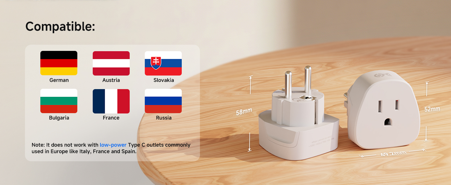 Cable Matters US to EU Travel Plug Adapter, Type F for Germany, Austria, France, and more