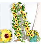 Naidiler Vibrant Full Sunflower Garland for Decoration, 6.2Ft Pretty Sunflower Vine for Wedding B...