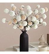 10 Pcs Fake Flowers, Artificial Mums With Long Stems, Faux Pompon Mums Floral Arrangement, 2 Mixe...