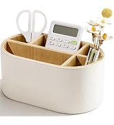 KINGFOM PU Leather Desk Organizer with Multi Compartments, Desktop Caddy Holder for Remote Contro...