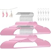 ZRKFSR Plastic Hangers 80 Pack, Pink Hangers Ultra Thin Space Saving-Cute Heart Hangers Pink Plas...