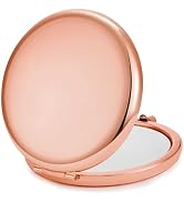 Compact Mirror for Purse, Metal Round Shell, Double-Sided 1X/2X Magnifying, Portable Travel Makeu...