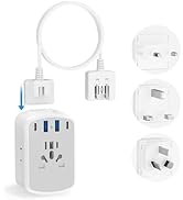 kakyanill Universal Travel Adapter, Type A/C/G/I Plug Adapter, 5ft Detachable Extension Cord, 3 A...