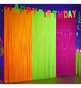 Mega-L Glow in The Dark Party Supplies, 3 Pack Neon Party Decorations 9.9 x 6.6 ft Fluorescent Ti...