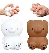 2 PCS Squishy White and Brown Gummy Bear Stress Ball - Dough Fidget Toy - Stretchy Animals Squish...
