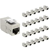 Tecmojo UL Listed 10Gbps Cat6A Shielded Keystone Jack Insert 25 -Pack, 180 Degree Punch Down RJ45...