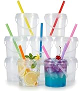 ASEVAT 10 Pack 34oz Clear Plastic Drink Buckets with Dual-Lid System, Reusable 1L Cups with Lids ...