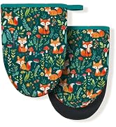 Forest Fox Animal Green Floral Flower Mini Silicone Oven Mitts, Heat Slip Resistant Kitchen Glove...