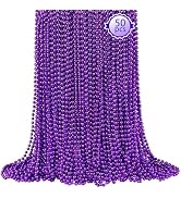 SHAOQINLIN 50 PCS Purple Mardi Gras Beads, Purple Beads Necklaces 33" Metallic Beaded Costume Nec...