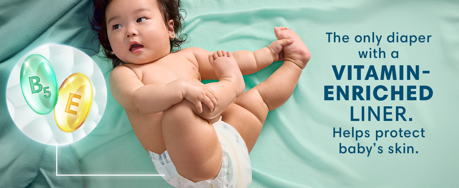 the only diaper with a vitamin enriched liner. helps protect baby's skin