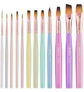 Nicpro 12pcs Artist Paint Brush Set, Pastel Painting Brushes Kit with Flat, Round, Filbert, Angle...