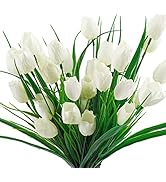 Ruidazon 6 Bundles Tulips Artificial Flowers,30 Heads Outdoor Artificial Tulip Faux Plastic Green...