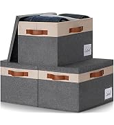 GhvyenntteS Large Storage Bins with Lids (3-Pack) Large Closet Storage Bin with Lid and 3 PU Hand...