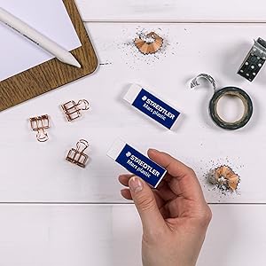 eraser on desk with office supplies