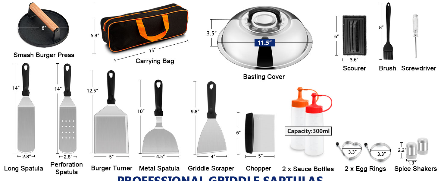 griddle accessories for blackstone black stone flattop kit 18pcs smash burger press grill spatula