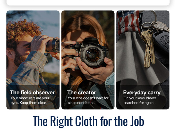 Classic Microfiber Lens Cleaner Clip-On Pouch, Washable for Binoculars, Scopes, Glasses, Screens