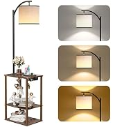 SUNMORY Floor Lamp with Table Shelves, End Side Table for Living Room | USB & AC Charging Station...