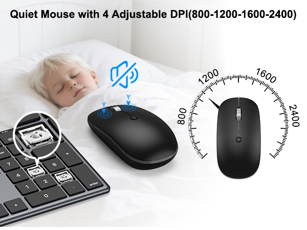 Quiet Mouse with 4 Adjustable DPI(800-1200-1600-2400)