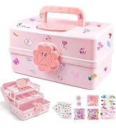 Hair Accessories Organizer, 3-Layer Plastic Storage Box with Handle,L-Pink | L-Pink, 3 Layers, Po...