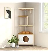 Corner Cat Tower, Cat Tree with Scratching Post, Cat Condo with Feeding Station and Climbing Plat...