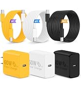 QZIIW Super Fast Charger Type C, 60W Colorful Mixed USB C Fast Charger Block 3 Pack & Extra Long ...