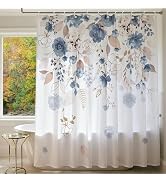 Floral Flower Shower Curtain Set with 12 Hooks,Blue,Thick 120GSM 72 x 72" | Bathroom Décor,Polyes...