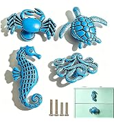 Sutfmwe Aged Blue Coastal Drawer Pulls 4 Pcs, Seahorse Crab Turtle Octopus Zinc Alloy Knobs, with...