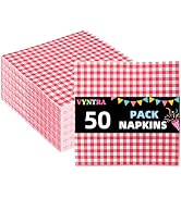 Vyntra 50 Count Gingham Disposable Paper Napkins, Checkered Party Napkins (Red Gingham, 50 Pcs)