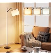 Ambimall Tall Floor Lamps with 3 Color Temperatures Bulb & Adjustable Linen Shade, for Living Roo...