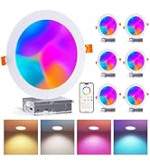 Smart Recessed Lighting 6 Inch, RGBCW Color Changing Canless Recessed Ceiling Lights, Dimmable Re...