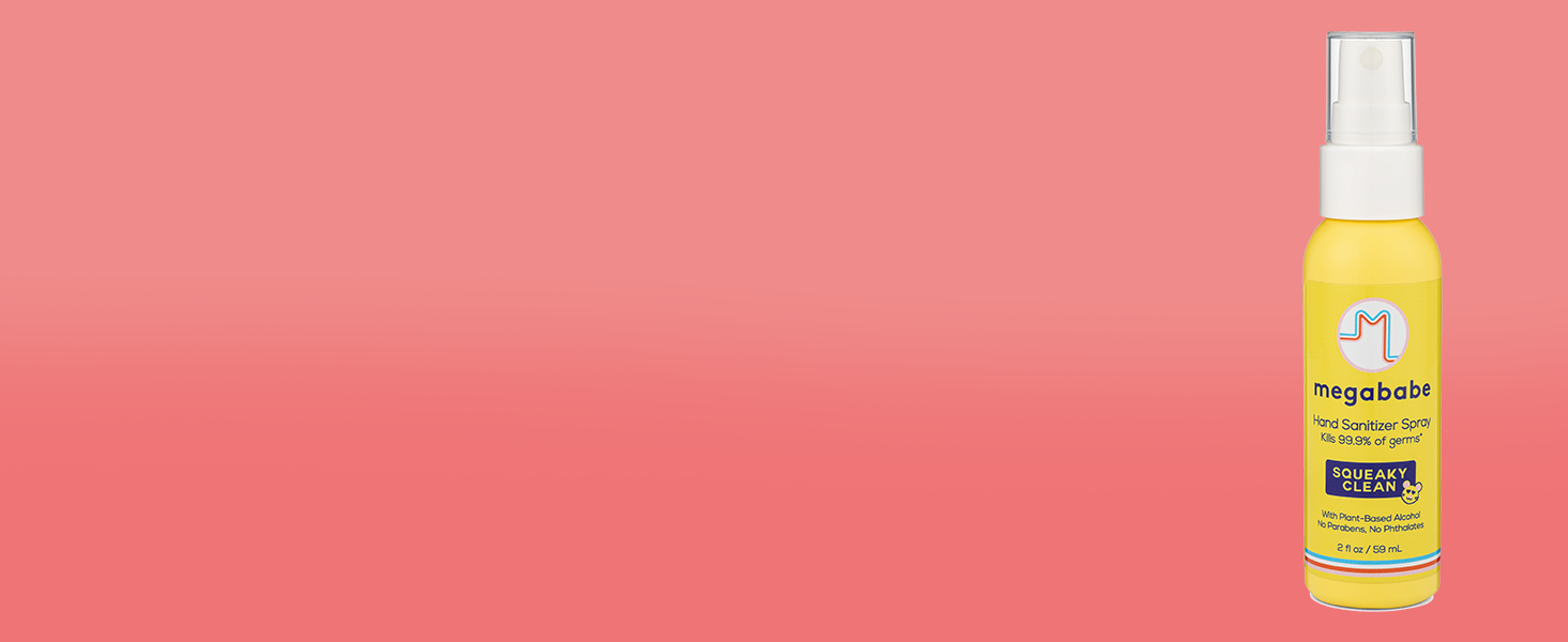 Hand sanitizer spray on red background.
